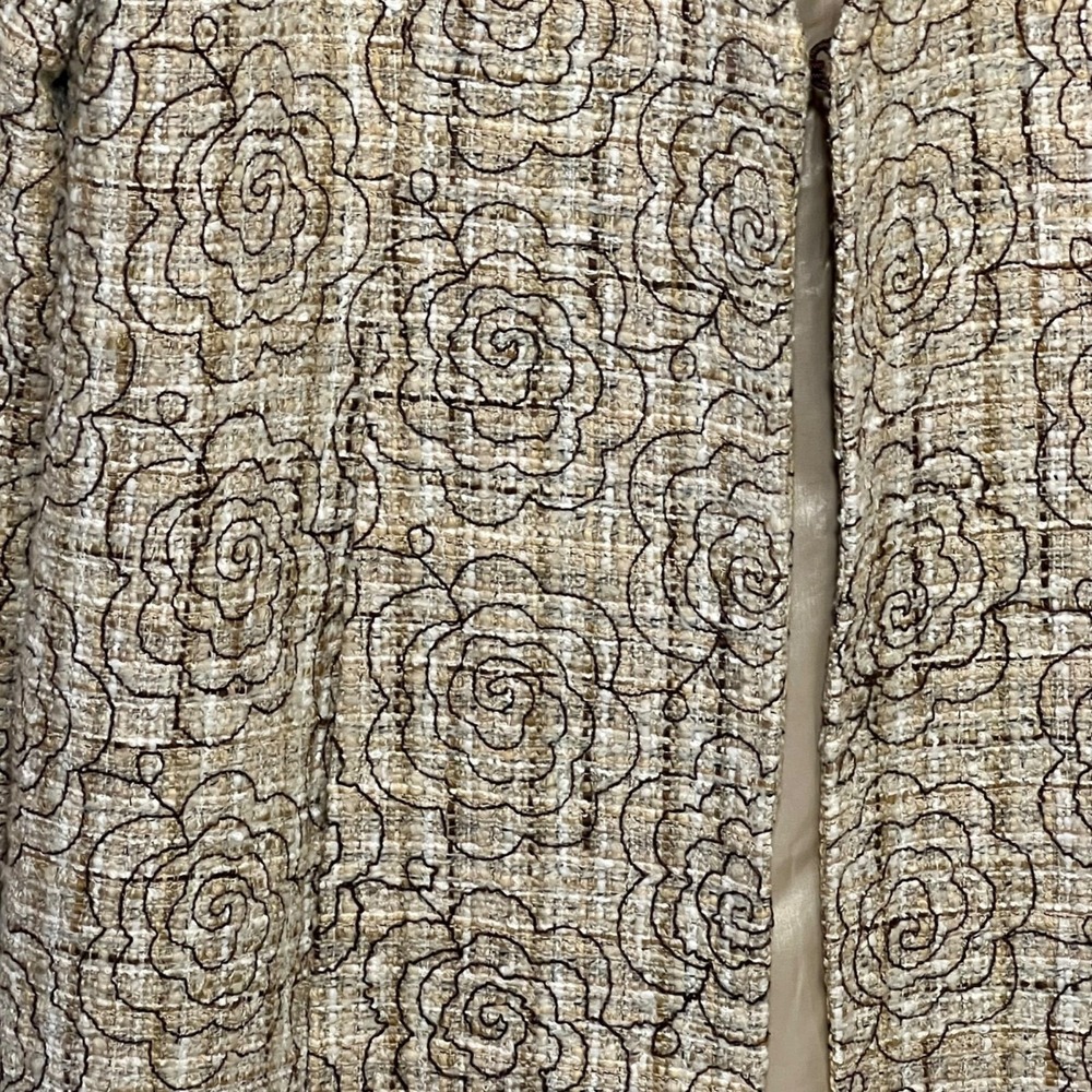 Vintage Neiman Marcus Exclusive Floral Tweed Duster Coat Gold Brown Silk Mix 10 - Picture 2 of 15